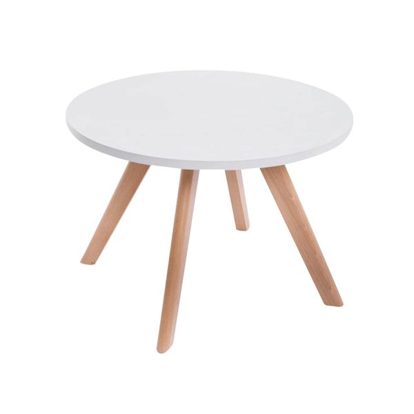 CLP Design-Beistelltisch Eirik Aus Holz I Runder Teetisch Mit Matt WeißEr Tischplatte I Kompakter Couchtisch Mit Holzbeinen-image
