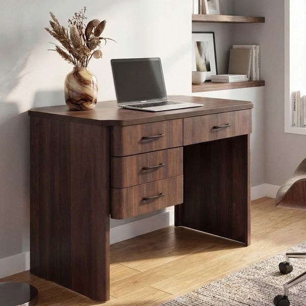Schreibtisch MCW-P42, BüRotisch Computertisch, 4 Schubladen MDF 78X110X60Cm ~ Walnuss-Optik-image