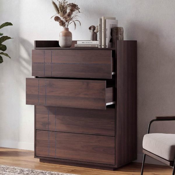 Kommode MCW-P44, Sideboard Schrank Anrichte, 4 Schubladen Push-To-Open, Mdf 107X80X40Cm ~ Walnuss-Optik-image