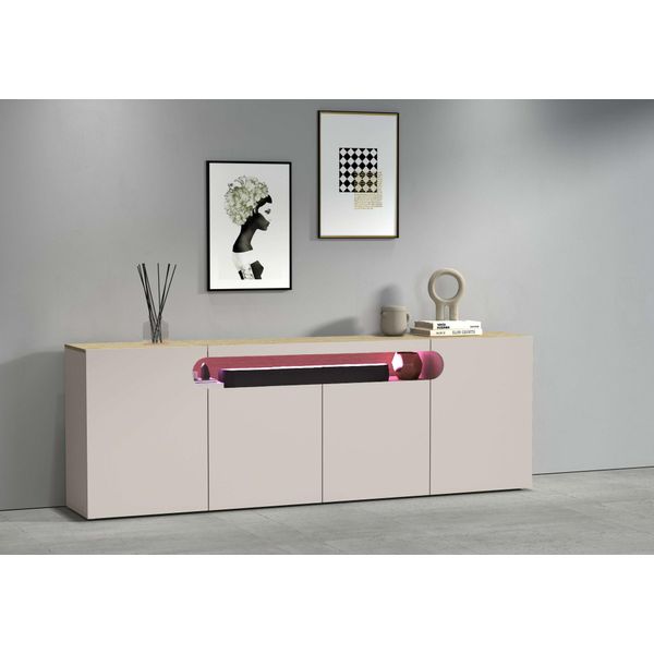 Sideboard Otto Home "Sideboard Real, Kommode, Schrank, Kredenz", Eiche Chopin, Kaschmir, B:200Cm H:80Cm T:40Cm, Sideboards, Sideboard, Mit 4 TüRen, Davon 2 Abgerundet, Die Ein Ovales Offenes Fach Bilden-image
