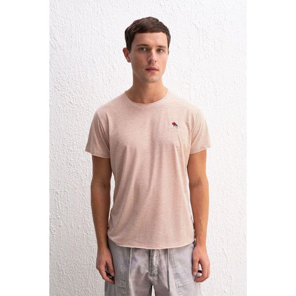 Gestreiftes Besticktes Rundhals-T-Shirt-image