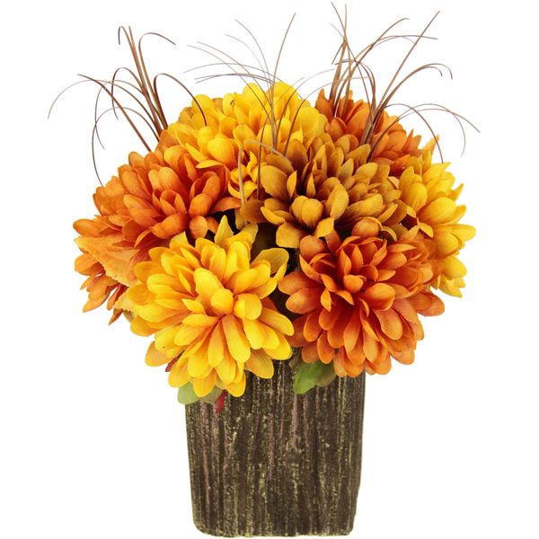 Kunstblume I.Ge.A. "Chrysanthemen Im Topf", Gelb (Gelb, Orange), B:21Cm H:27Cm L:21Cm, Polyester, Kunstpflanzen, Herbstgesteck Herbstliche Blumen Kunstpflanze-image