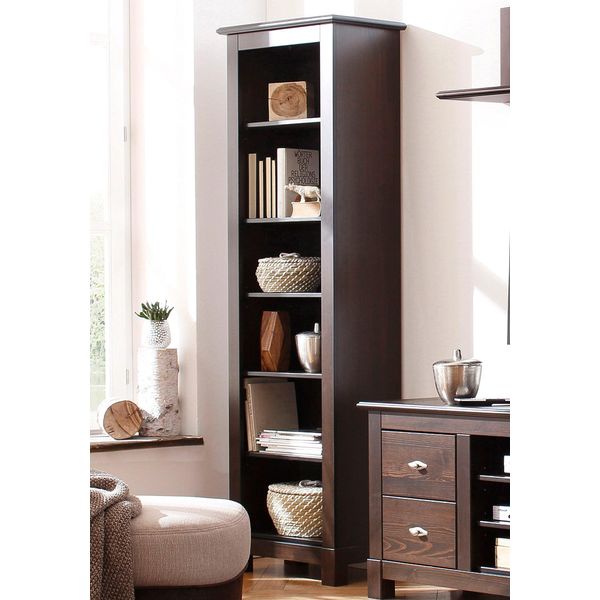 Standregal Otto Home "Rauna, Regal, Massivholzregal, BüCherregal", Braun (Dunkelbraun), B:57,4Cm H:180Cm T:38Cm, Regale, Standregal, HöHe 180 Cm, Aus Massiver Kiefer, Fsc-Zertifiziert-image
