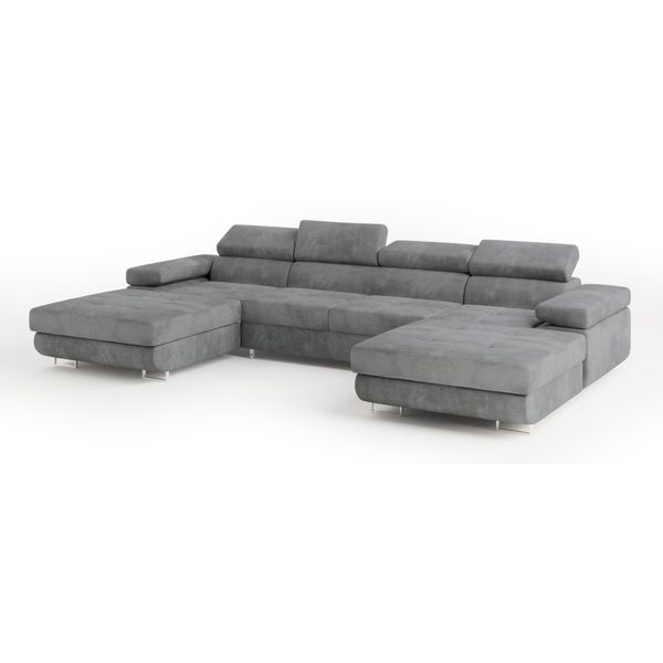 Wohnlandschaft Lykke Grau Velours-Stoff Mit Schlaffunktion-image