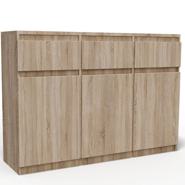 Kommode Meraviglia 120/85/33 Cm Mit 3 Schubladen 3 TüRen Sonoma Eiche-image