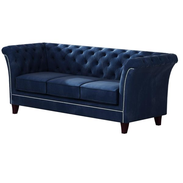 CHESTERFIELD-SOFA 3-Sitzer Fusion Blau Samt-image