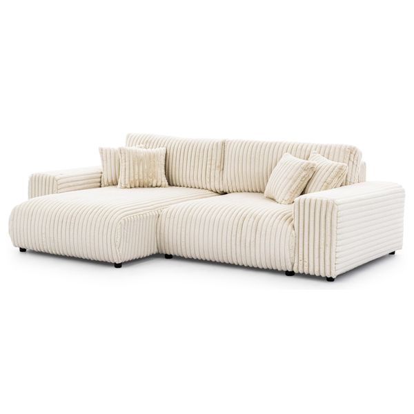 Ecksofa Mollis Hellbeige PlüSchcord - Ottomane Links-image