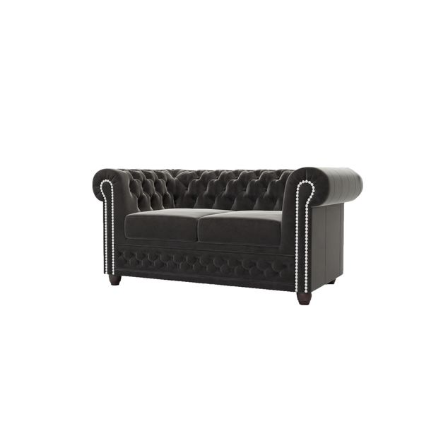 CHESTERFIELD-SOFA 2-Sitzer Mit Schlaffunktion Nyx Schwarz Samt-image