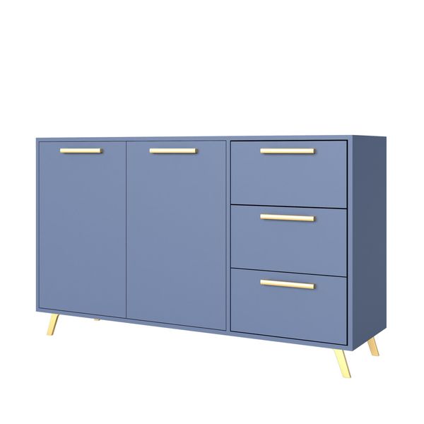 Kommode Elise 140/86/41Cm Mit 3 Schubladen 2 TüRen Blau-image