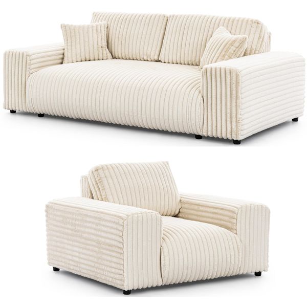 Sitzgarnitur 3+1 Mollis Hellbeige PlüSchcord-image
