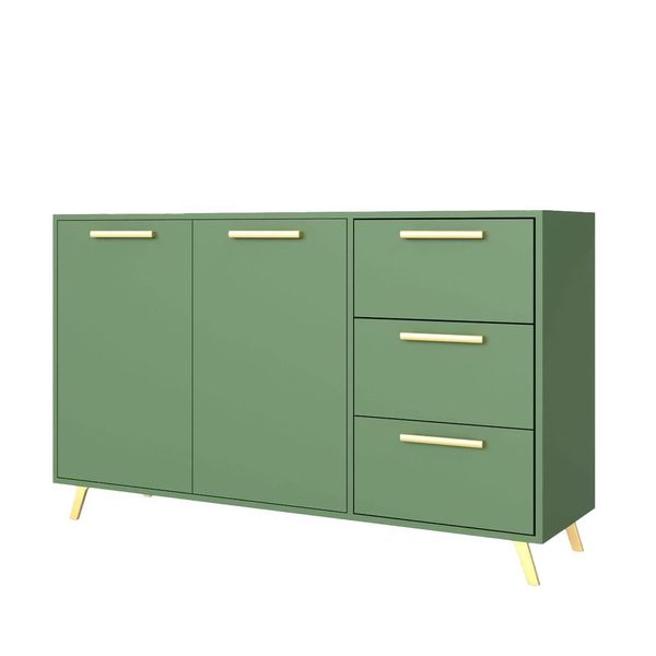 Kommode Elise 140/86/41Cm Mit 3 Schubladen 2 TüRen GrüN-image