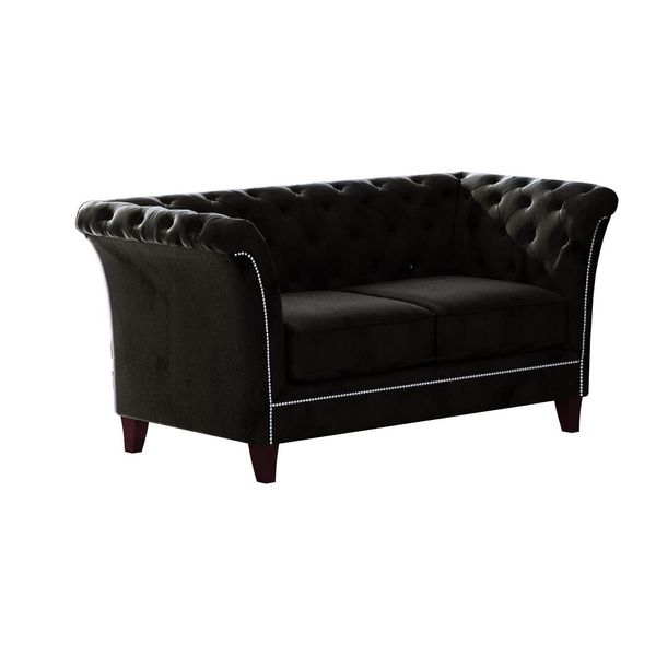 CHESTERFIELD-SOFA 2-Sitzer Fusion Schwarz Samt-image