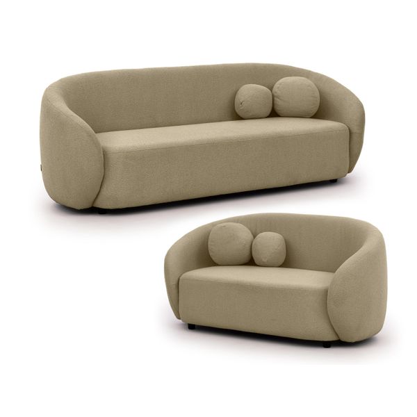 Sitzgarnitur 3+2 Roundi Beige Bouclé-image