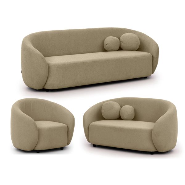Sitzgarnitur 3+2+1 Roundi Beige Bouclé-image