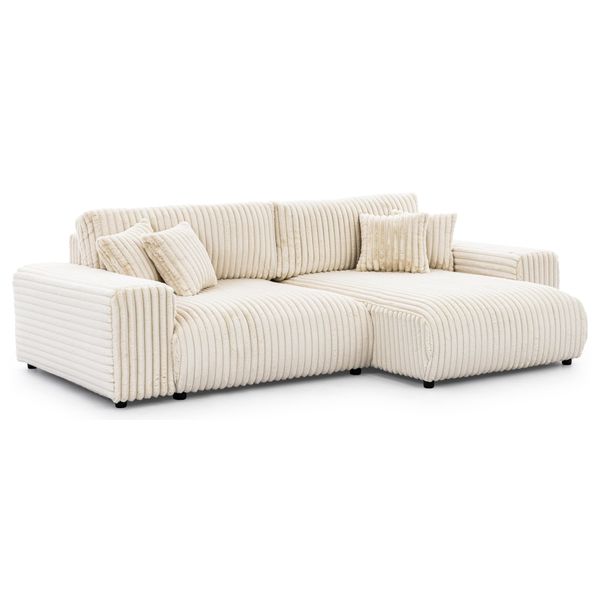 Ecksofa Mollis Hellbeige PlüSchcord - Ottomane Rechts-image