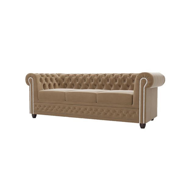 CHESTERFIELD-SOFA 3-Sitzer Mit Schlaffunktion Nyx Beige Samt-image