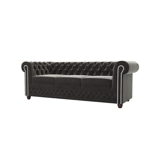 CHESTERFIELD-SOFA 3-Sitzer Mit Schlaffunktion Nyx Schwarz Samt-image