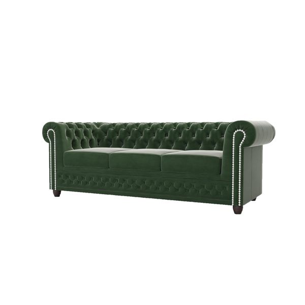 CHESTERFIELD-SOFA 3-Sitzer Mit Schlaffunktion Nyx Flasche GrüN Samt-image