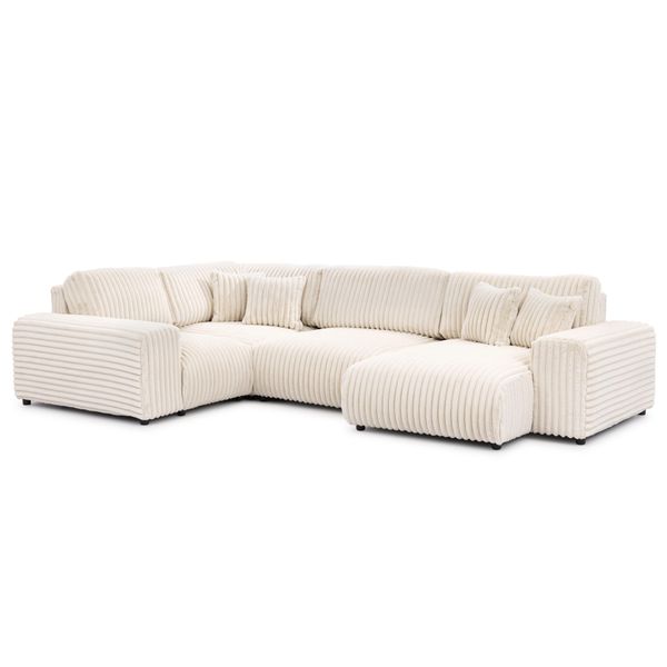 Wohnlandschaft Mollis Hellbeige PlüSchcord Im Xxl-Format - Ottomane Rechts-image