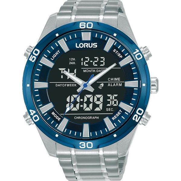 Chronograph Lorus, Silber (Silberfarben, Schwarz, Blau), Armbanduhren, Herren, Chronograph, Armbanduhr, Quarzuhr, Herrenuhr, Analog, Digital, Stoppfunktion, Datum-image