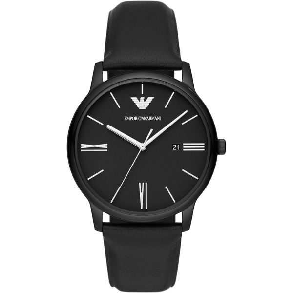 Quarzuhr Emporio Armani, Schwarz (Schwarz, Schwarz), Armbanduhren, Herren, Quarzuhr, Armbanduhr, Herrenuhr, Datum, Analog, Lederarmband-image