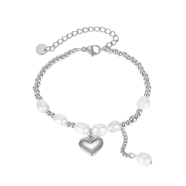 Edelstahlarmband Firetti "Schmuck Geschenk Herz & Perlen", Silber (Edelstahlfarben, Weiß), ArmbäNder, Damen, 21Cm, Edelstahl Perlen, Edelstahl, Perlen, Edelstahlarmband, Mit SüßWasserzuchtperle-image