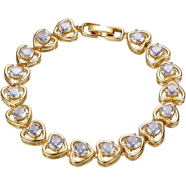 Armband Firetti "Schmuck Geschenk Kupfer Armschmuck Herzkettengliederung Liebe", Gold (Gelbgoldfarben, Kristallweiß, Kristallweiß), ArmbäNder, Damen, 19Cm, Kupfer, Armband, Mit Zirkonia (Synth.)-image
