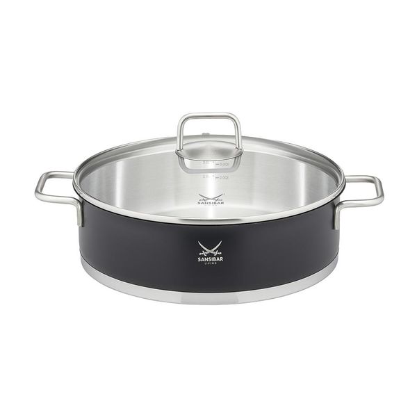 Servierpfanne Sansibar Living "Torland, Mit Glasdeckel", Schwarz, B:30Cm H:11Cm L:33Cm Ø:28Cm, Pfannen, Mit Literskala Und ÖL-Dosier-System, Geeignet FüR Alle Herdarten-image