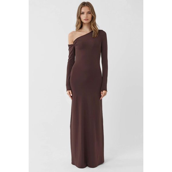 Asymmetrisches Kragen Maxi Bodycon Kleid-image