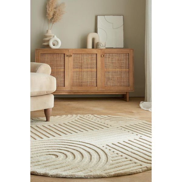 Wollteppich Hoch-Tief Natur Ø160 Cm - Leven Kadima Design-image