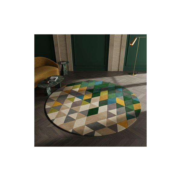 Wollteppich Geometrisch GrüN-Bunt Ø160 Cm - Derwent Kadima Design-image