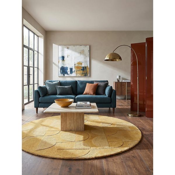 Wollteppich Kurzflor Senfgelb Ø160 Cm - Deben Kadima Design-image