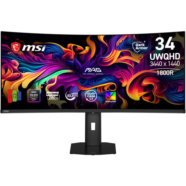 Msi Oled-Monitor "Mag 341CQP QD-OLED", Energieeffizienz: F (A-G), Schwarz, Monitore, Neig-, Schwenk-, HöHenverstellbar-image