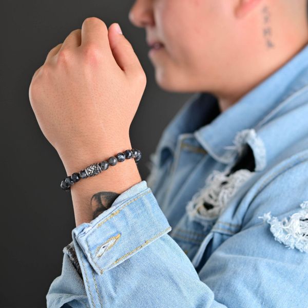 Gliederarmband Adelia´S "Unisex Armband – Kugelarmband Aus Edelstahl Mit Achat 21 Cm", Grau, ArmbäNder, Damen, 21Cm, Edelstahl, Gliederarmband, Ideal Als Geschenk – Dezent Und Elegant-image
