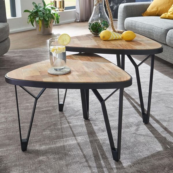 Finebuy Couchtisch Massivholz Metall Wohnzimmertisch 2Er Set Satztisch Tisch-image