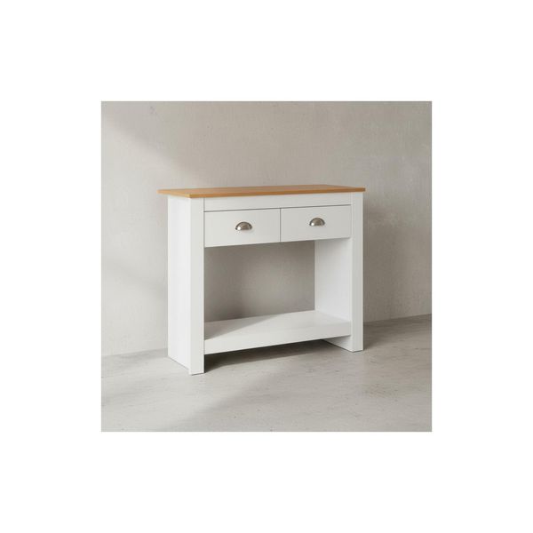 Kadima Design Konsolentisch Eiche-Weiß, 2 Schubladen, Offenes Fach, Melaminharzbeschichtung-image