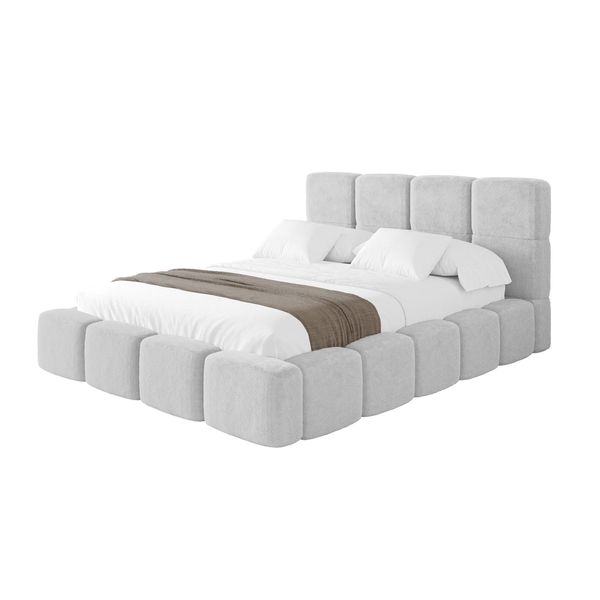 Polsterbett Mit Bettkasten Und Lattenrost Mit Kopfteil, Boxbett Ohne Matratze, Mit Stauraum - Nata 140X200 Hellgrau-image
