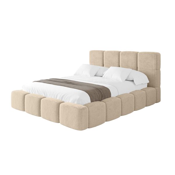 Polsterbett Mit Bettkasten Und Lattenrost Mit Kopfteil, Boxbett Ohne Matratze, Mit Stauraum - Nata 140X200 Creme-image