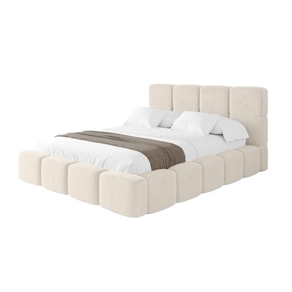 Polsterbett Mit Bettkasten Und Lattenrost Mit Kopfteil, Boxbett Ohne Matratze, Mit Stauraum - Nata 200X200 Hellbeige-image