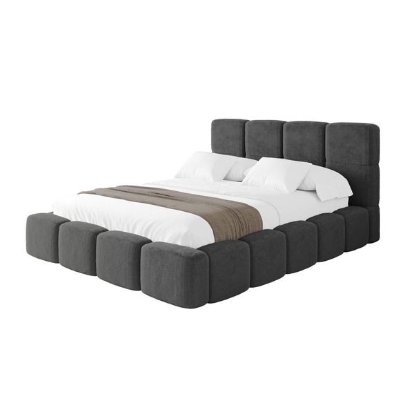Polsterbett Mit Bettkasten Und Lattenrost Mit Kopfteil, Boxbett Ohne Matratze, Mit Stauraum - Nata 200X200 Dunkelgrau-image
