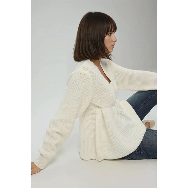Geschnittener V-Ausschnitt-Pullover Mit Gebundenem Detail-image