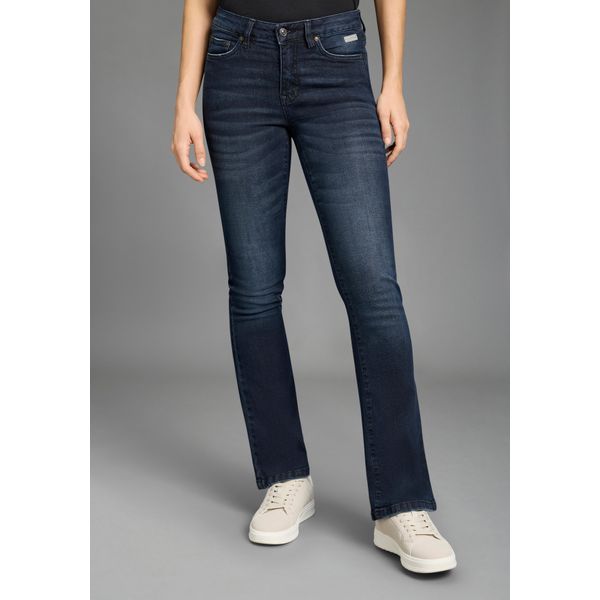 Bootcut-Jeans Kangaroos, Damen, Gr. 46, N-Gr, Blau (Dunkelblau Us), Denim/Jeans, Obermaterial: 98% Baumwolle, 2% Elasthan, Basic, Bootcut Fit Lang, Jeans, Ausgestellte Beinform, Used-Waschung, Normale LeibhöHe-image