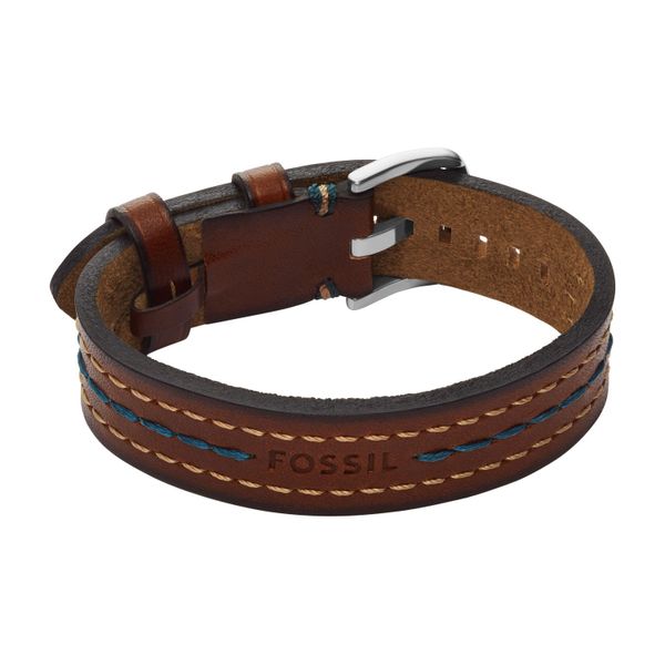 Armband Fossil "Schmuck Geschenk Metall, Leder, Textil Everett", Braun (Edelstahlfarben, Braun, Blau), ArmbäNder, Damen, 26,1Cm, Edelstahl Leder Textil, Edelstahl, Leder, Textil, Armband-image