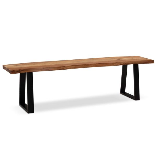 Esszimmerbank Massivholz Metall Baumkante Ohne Lehne, Akazie 120X40X46 Cm-image