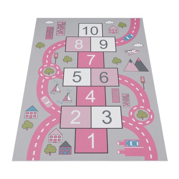 Kinderteppich Waschbar, Mit HüPfkäStchen-Motiv, Rosa, 140 X 200 Cm-image