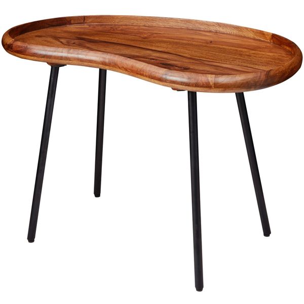 Couchtisch Massivholz Mit Metallbeinen, Nierenform, Handgefertigt, Braun 71X40X51 Cm-image