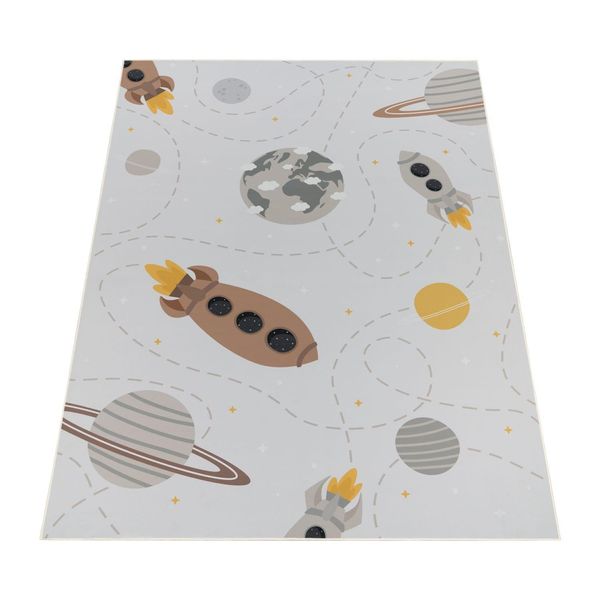 Kinderteppich Waschbar, Mit Raketen-Motiv, Creme, 140 X 200 Cm-image