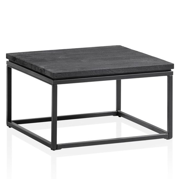 Couchtisch Aus Mango Massivholz Und Metall, Quadratisch, NatüRliche Holzmaserung, Schwarz 60 X 60 X 35 Cm-image