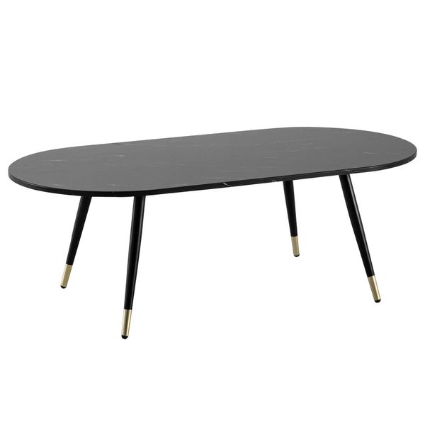 Couchtisch Oval In Marmor-Optik – Mit Metallgestell Im Modernen Design, Schwarz 120X60X42 Cm-image