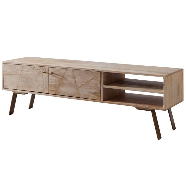 Lowboard Mango Massivholz Metall Landhausstil Modell Garda FüR Fernseher Bis 55 Zoll-image